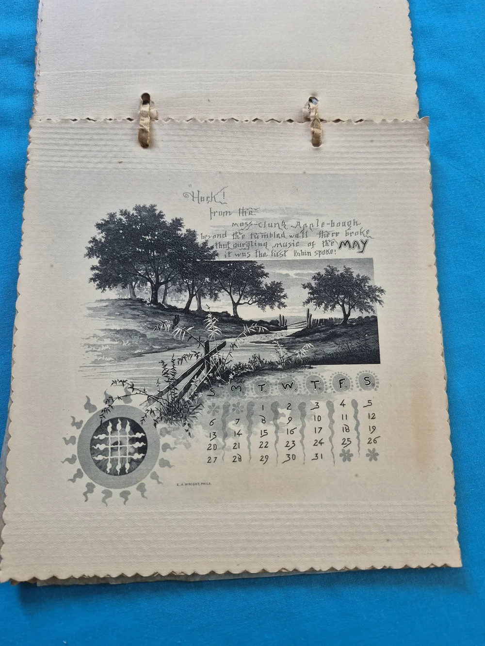 Antique 1888 Calendar 12 Pages Black & White E.A. Wright Philadelphia Engraver